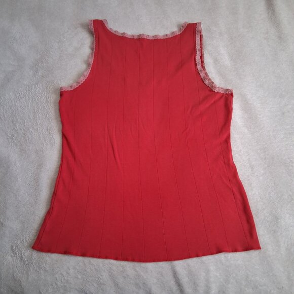 J. Crew Vintage Y2K Women's Size Small Coral Red Lace Trim Tank Top - Picture 8 of 11